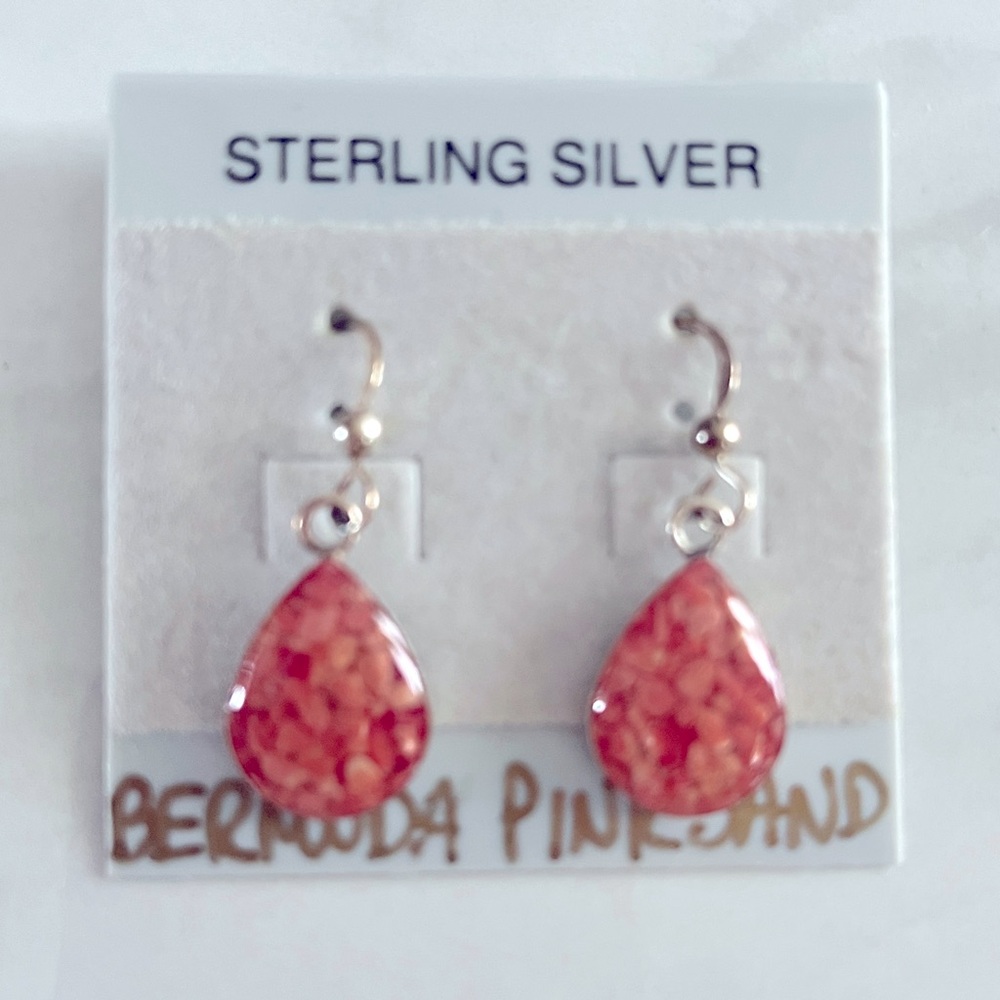 Authentic Bermuda pink sand drop silver earrings